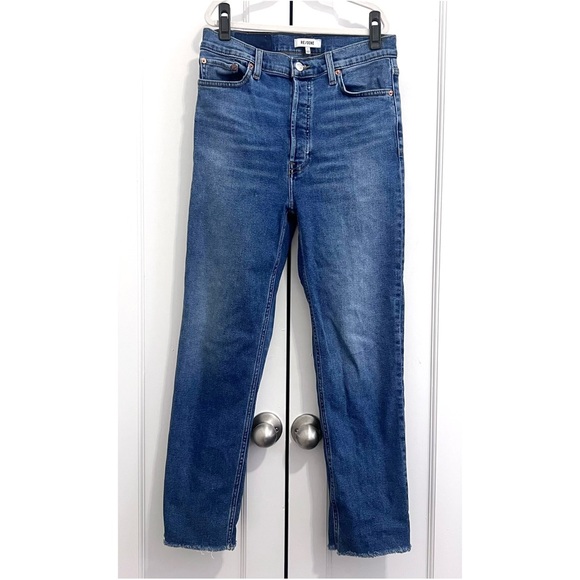 Re/Done High Rise Ankle Crop Jeans in True Indigo Medium Wash - Size 27 - Picture 1 of 4
